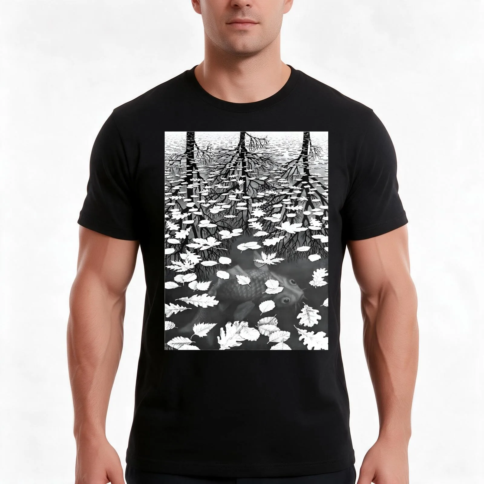M.C. Escher - Three Worlds T-Shirt Summer Casual Cotton Tee Oversized Streetwear Tops Vintage Graphic Print Unisex Men Women
