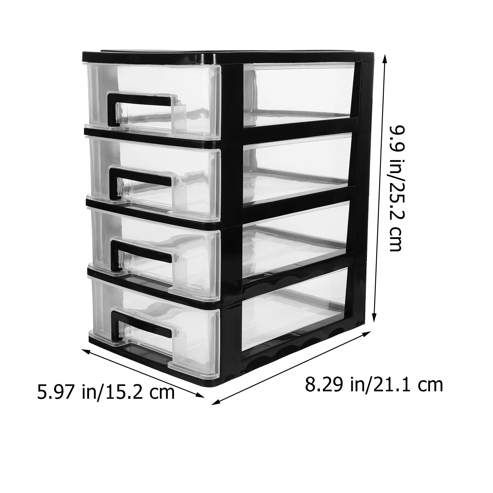 4-lagiger Schreibtisch-Aufbewahrungsbox mit Schubladen, transparenter schwarzer Organizer aus Kunststoff für Make-up-Pinsel, Mascara und Augenbrauenstifte