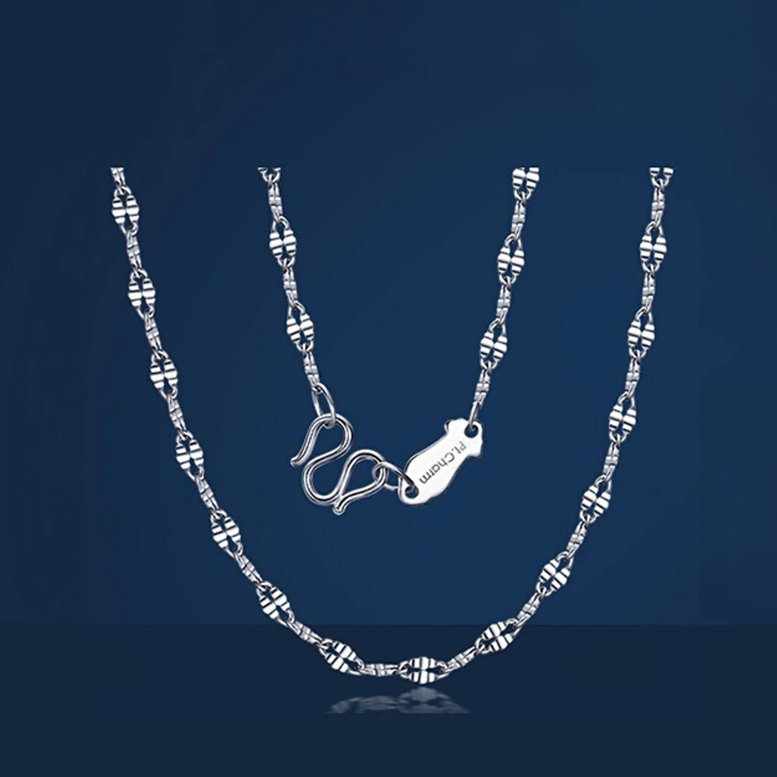 

Real Real Pure Platinum 950 Chain Women Lucky Gift Carved Lips Link Necklace 2.3g/45cm