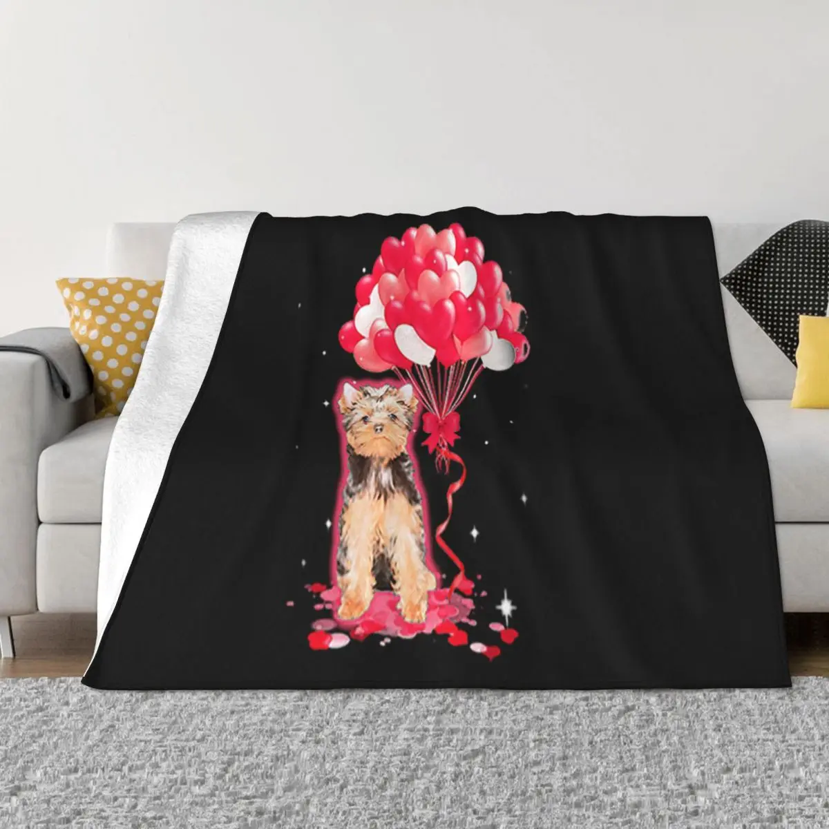 Yorkshire Terrier Dog Love Balloons Heart Teenage Normal Humour Homme Pattern Novelty Animal Throw Blanket