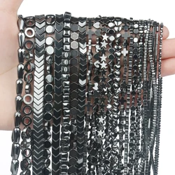 24 Types Black Hematite Natural Stone Beads Heart Column Spacer Round Cube Loose Beads For Jewelry Making DIY Bracelet Accessory