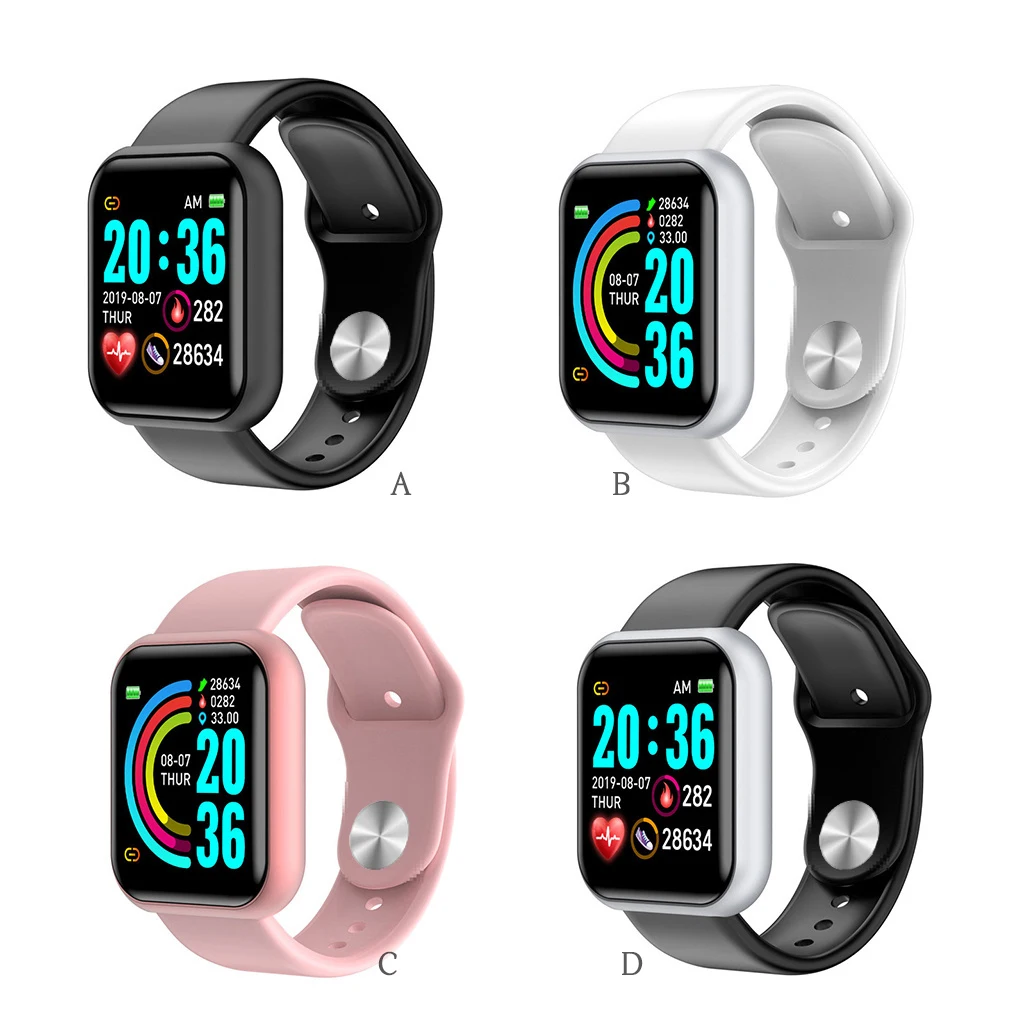 Square Dial Heart Rate Step Count Smart Watch Sleep Tracking Waterproof Wristwatch Sedentary Reminder Wristband Pink