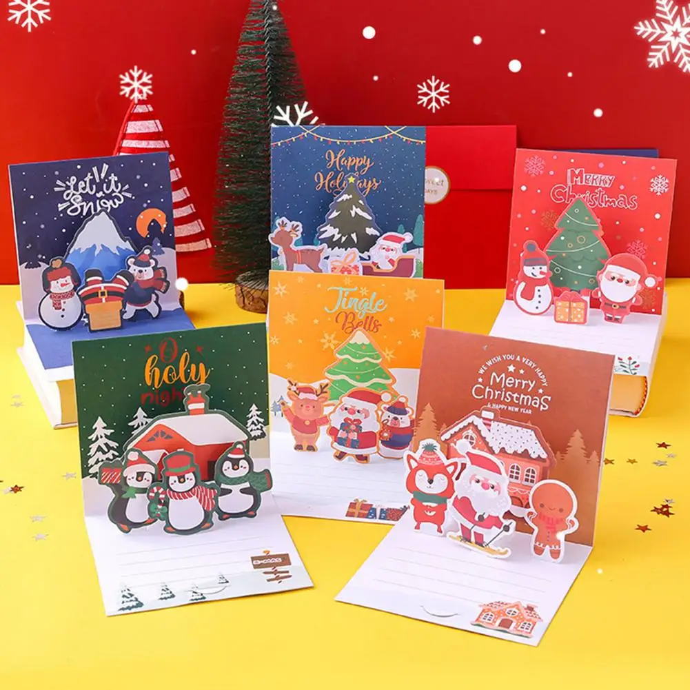 Christmas Greeting Card 3D Pop Up Holiday Greeting Card Xmas Reindeer Santa Greeting Card with Envelope Christmas Pop-up Cards