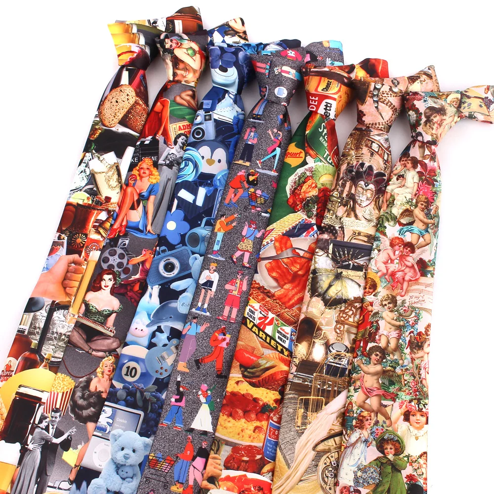 

Vintage Digital Printed Men Ties Funny Print Pattern Soft 8cm Retro Necktie For Casual Party Suit Shirt Cravat Accessory