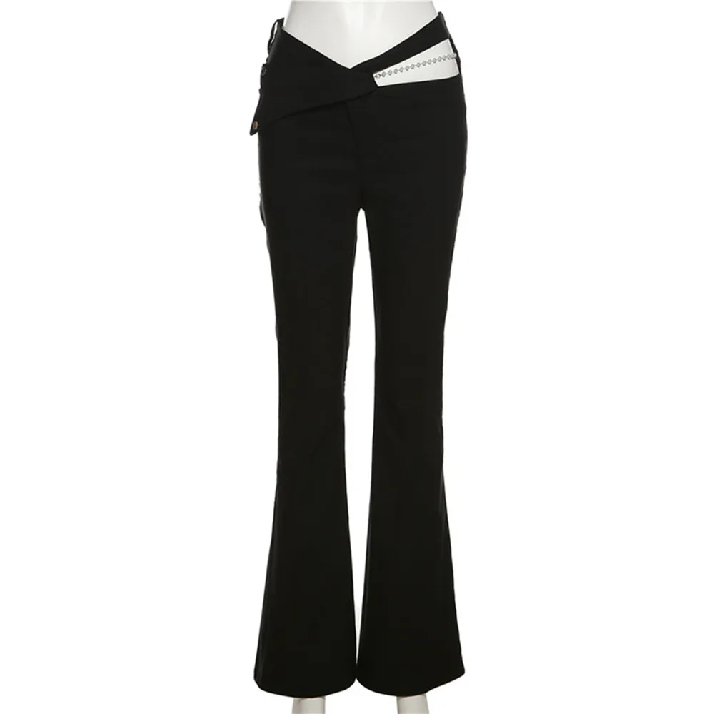 BKLD 2025 Spring Summer New Fashion Streetwear Women Clothing High Waist Trousers Slimming Pearl Chain Casual Pants Black