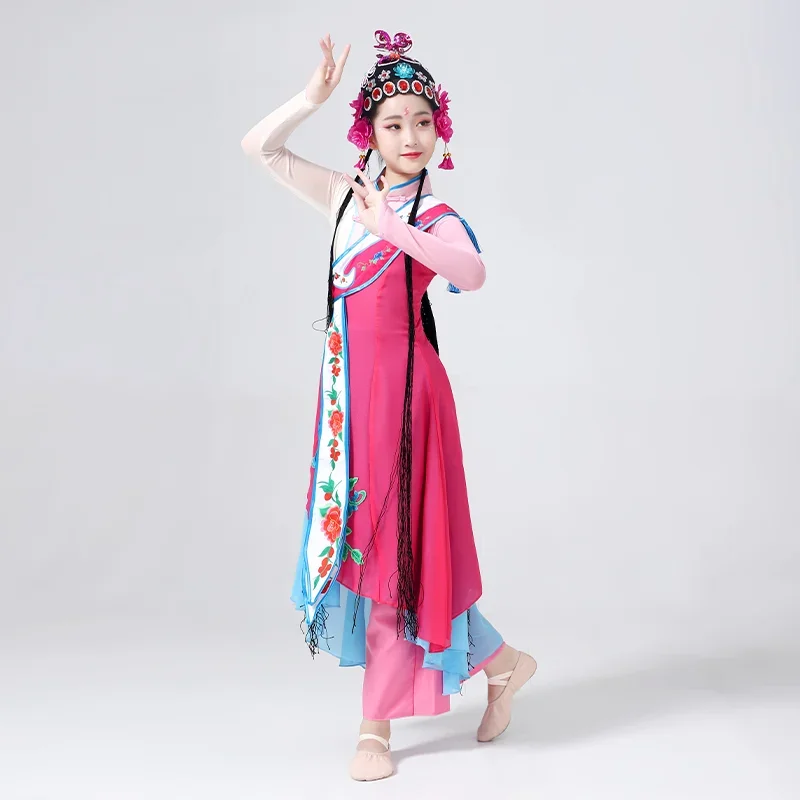 Children's pretty young actress performance costumes little flower Peking Opera dance costumes Hua Mulan's opera performance
