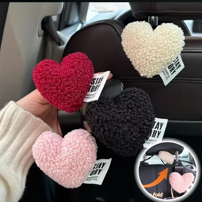 Multifunctional Storage Hooks For Car Seat Back Row Love Heart Plush Hooks ABS Material Sturdy And Durable Car Accessories