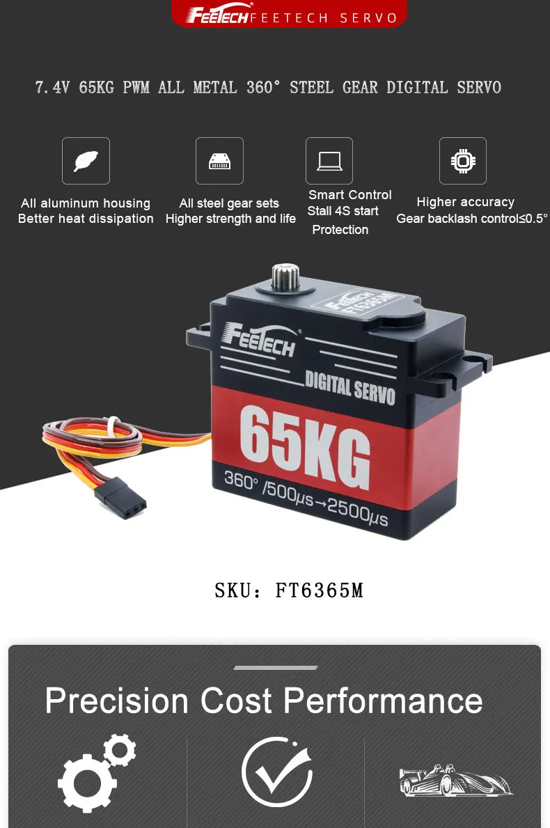 Servo sin escobillas Unisex de 65kg, componentes de Motor de Dron RC FPV, fabricante estándar, Robot Servo resistente al agua, engranaje de dirección para niños