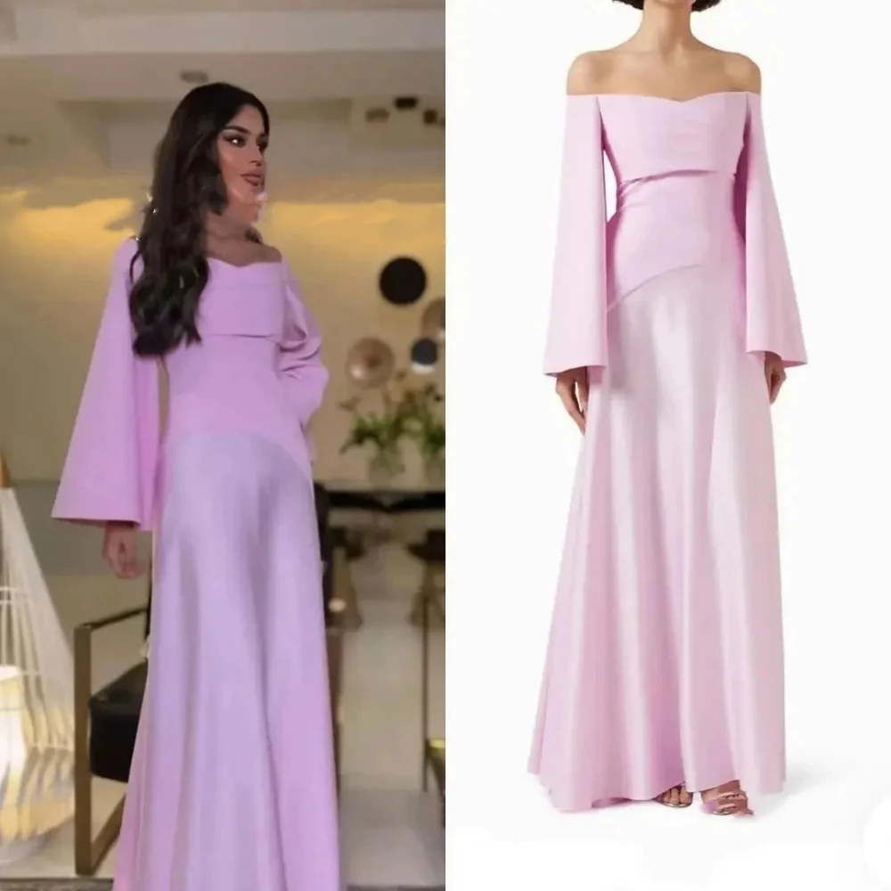Bella Customized Pink A-line Chiffon robes de soirée One Shoulder Long Bell Sleeves Party Dresses Floor-Length Prom Dress 2025 image 2