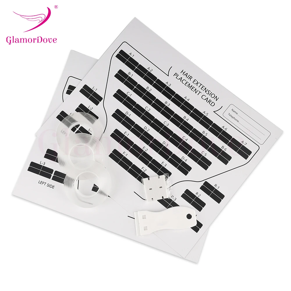 GlamorDove Kit de herramientas de extensión de cabello, maquinilla de afeitar de plástico, tarjeta de papel de raspado, tablero de colocación de extensión de cabello, herramientas de exhibición de extensión de cabello