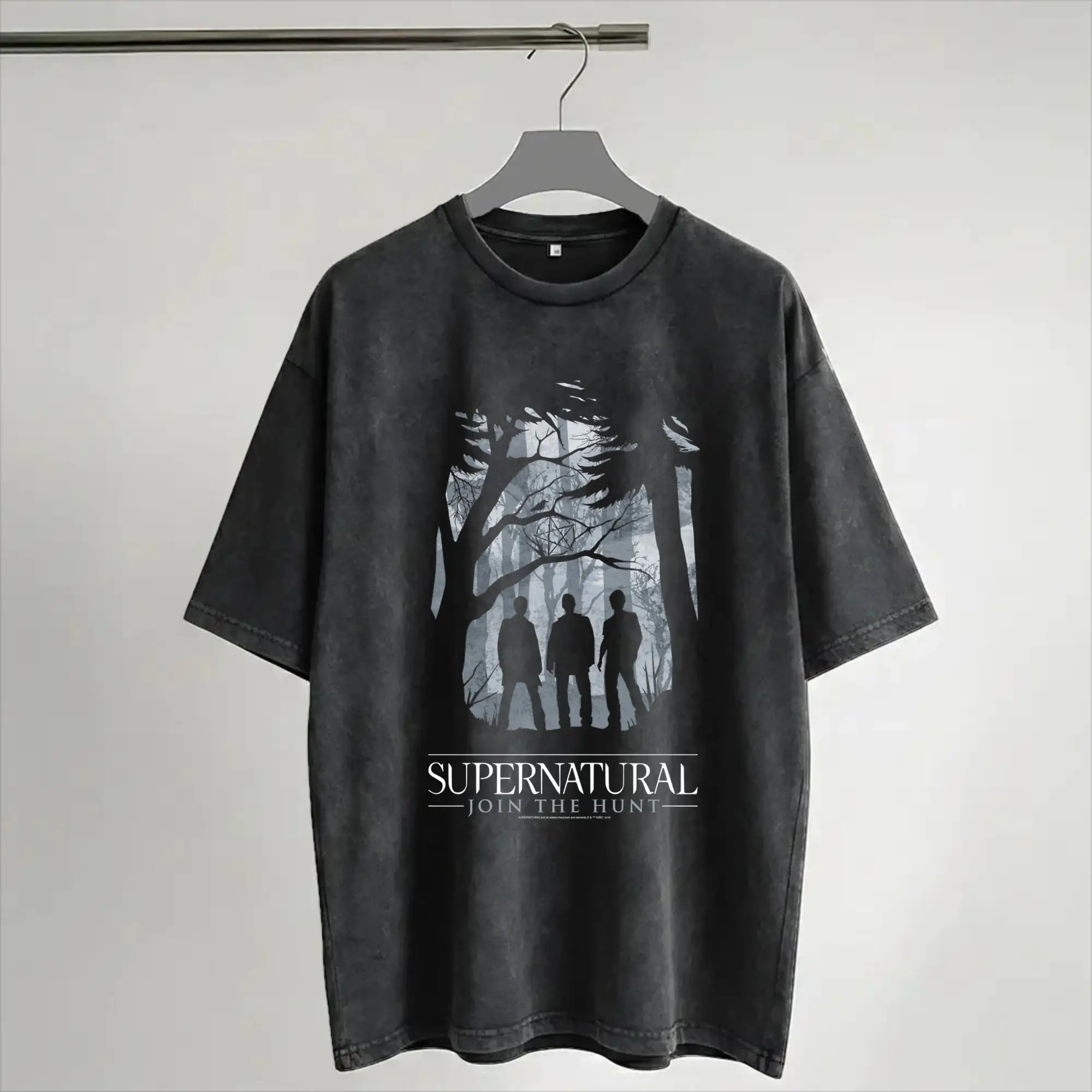 Summer Supernatural Forest Group Silhouette Washed Shirts Outfit Harajuku T-Shirt  for Men Women Tee Shirt