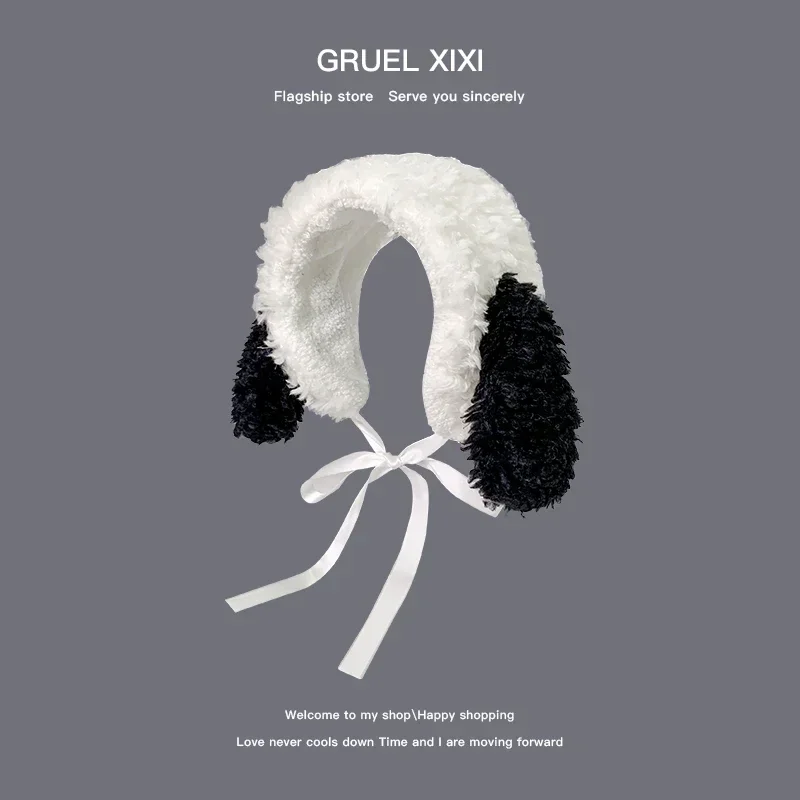 New Japanese Cute Puppy Ears Plush Earmuffs for Women Autumn and Winter Warm Versatile Antlers Straps Ear Protection Beanies Cap