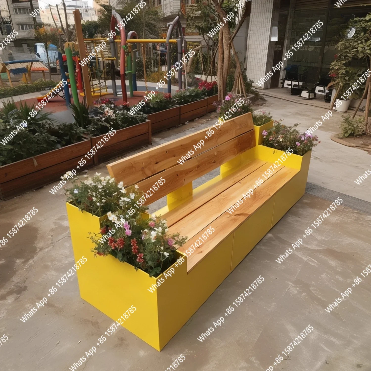 A63 Outdoor commercial street flower box seat combination planting box indoor and outdoor courtyard flower slot seat