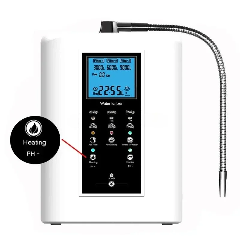 Electrolysis alkaline water ionizer with heating function with 9 plates