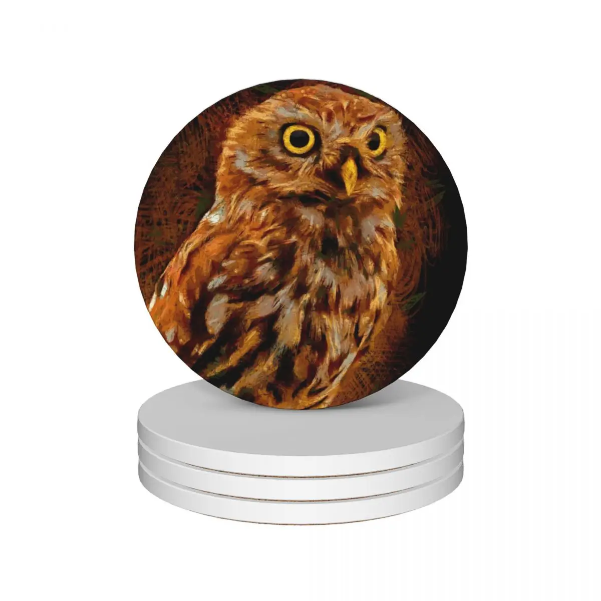 

Big-eyed owl, owl symbol of wisdom Ceramic Coasters (Set of 4) drinks tea cup holders Coasters