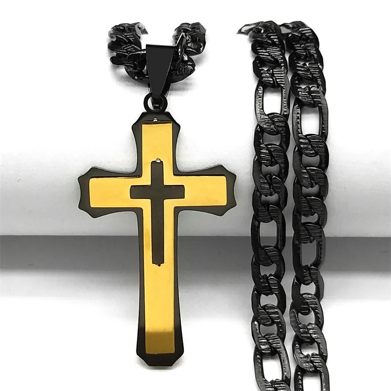 Hip Hop Christian Kreuz Edelstahl Lange Kette Anhänger Halsketten für Frauen Männer Gold Farbe Halskette Amulett Schmuck Geschenk