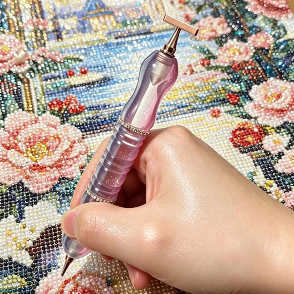 HOMFUN Shiny Diamond Painting Pen，Color Embroidery Threaded Dot Drill Tool，Metal Screw Thread Tips Accessories