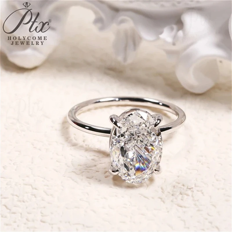 

3CT Ring Moissanite Oval Shape Prongs Set Crushed Ice Cut 10K 14K 18K Gold 925 Silver Wedding Band Classical Eternal Love Gift