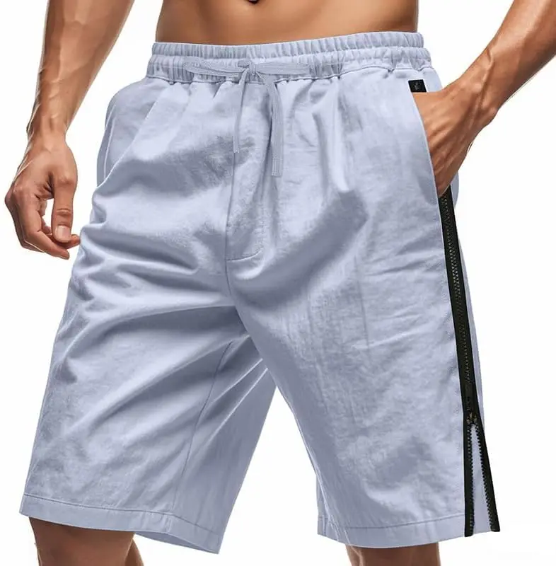 

Mens Casual Shorts Side Zipper Beach Gym Short Pants Elastic Waist Drawstring Shorts with Pockets