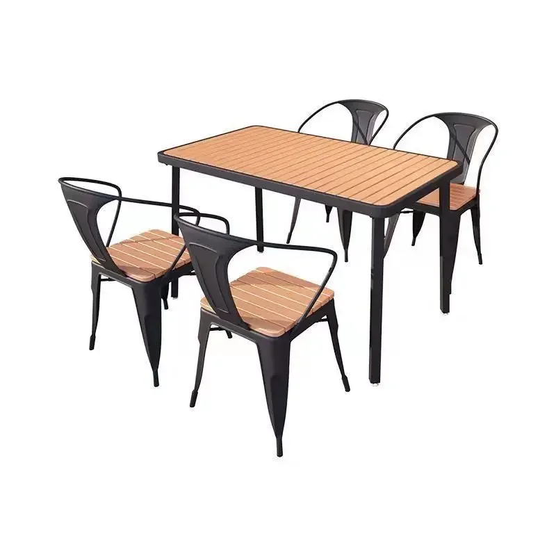 

Outdoor plastic wood table and chair combination commercial outdoor anti-corrosion sunscreen dining table and chair villa courty