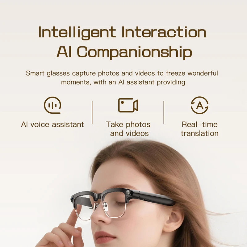 AI Smart Glasses 800W HD Camera Video Recording AI Voice Assistant Real-time Translation Recording Dual Speakers Sunglasses