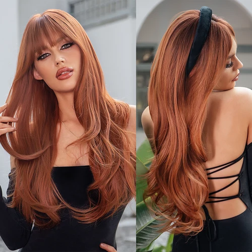 GEMMA-pelucas sintéticas largas y rectas para mujer, pelo ondulado Natural con flequillo, pelo de Cosplay resistente al calor, rojo, marrón, cobre y jengibre