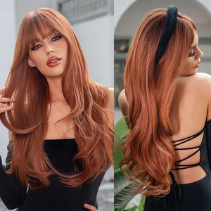 Gemma vermelho marrom cobre gengibre longa reta perucas sintéticas para mulheres perucas de onda natural com franja resistente ao calor cosplay cabelo 10 principais vendas wig com franja vermelha - №8