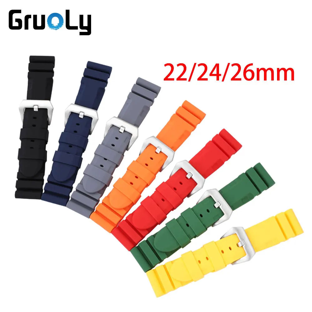 Silicone Rubber Watchband For Panerai Watch Straps 22mm 24mm 26mm Universal Wrist Band Waterproof Sport Band Belt Accessories