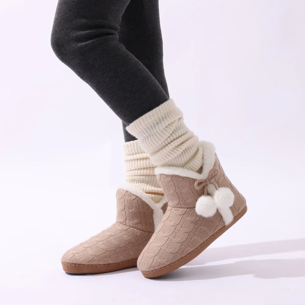 Asgard 여성용 겨울 스노우 부츠, 신상 니트 퍼지 여성용 하우스 슬리퍼, 캐주얼 모피 푹신한 앵클 부츠, 실내 따뜻한 플러시 코튼 신발