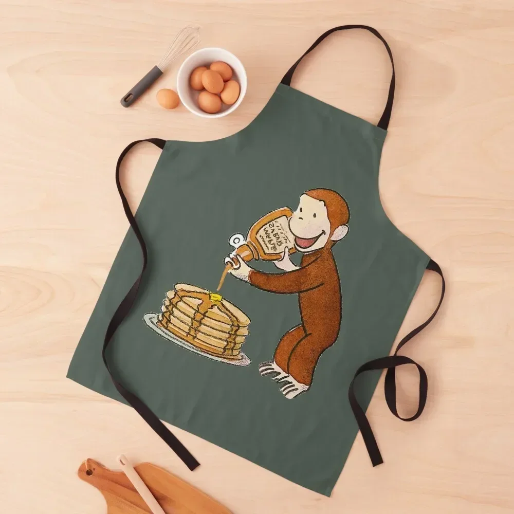 Curious George making pancakes Apron kitchen jacket woman Kitchen Items For Home restaurant accessories painting Apron