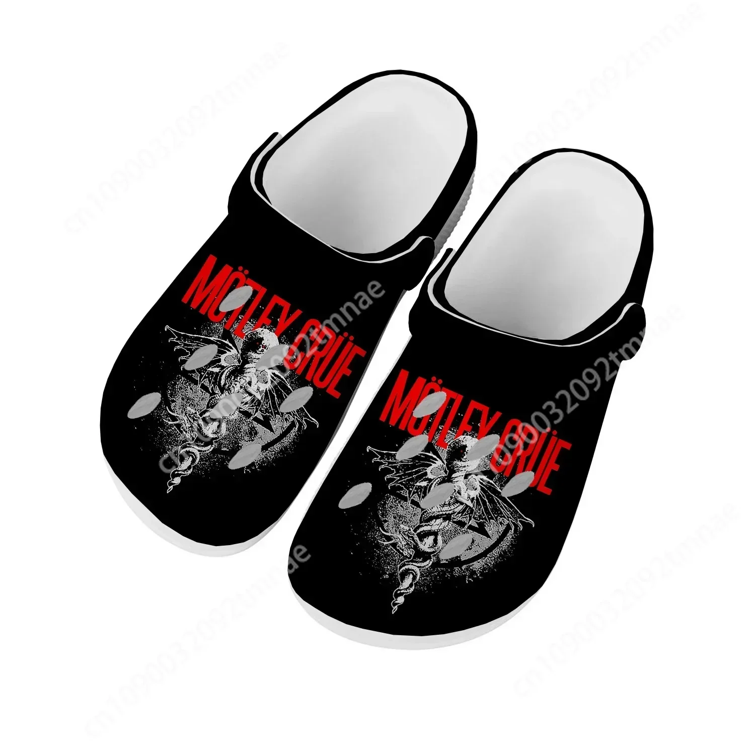 Zuecos de Metal Vintage para hombre y mujer, sandalias Motley Crue, zapatos de jardín personalizados, zapatillas de playa con agujeros, banda 80S