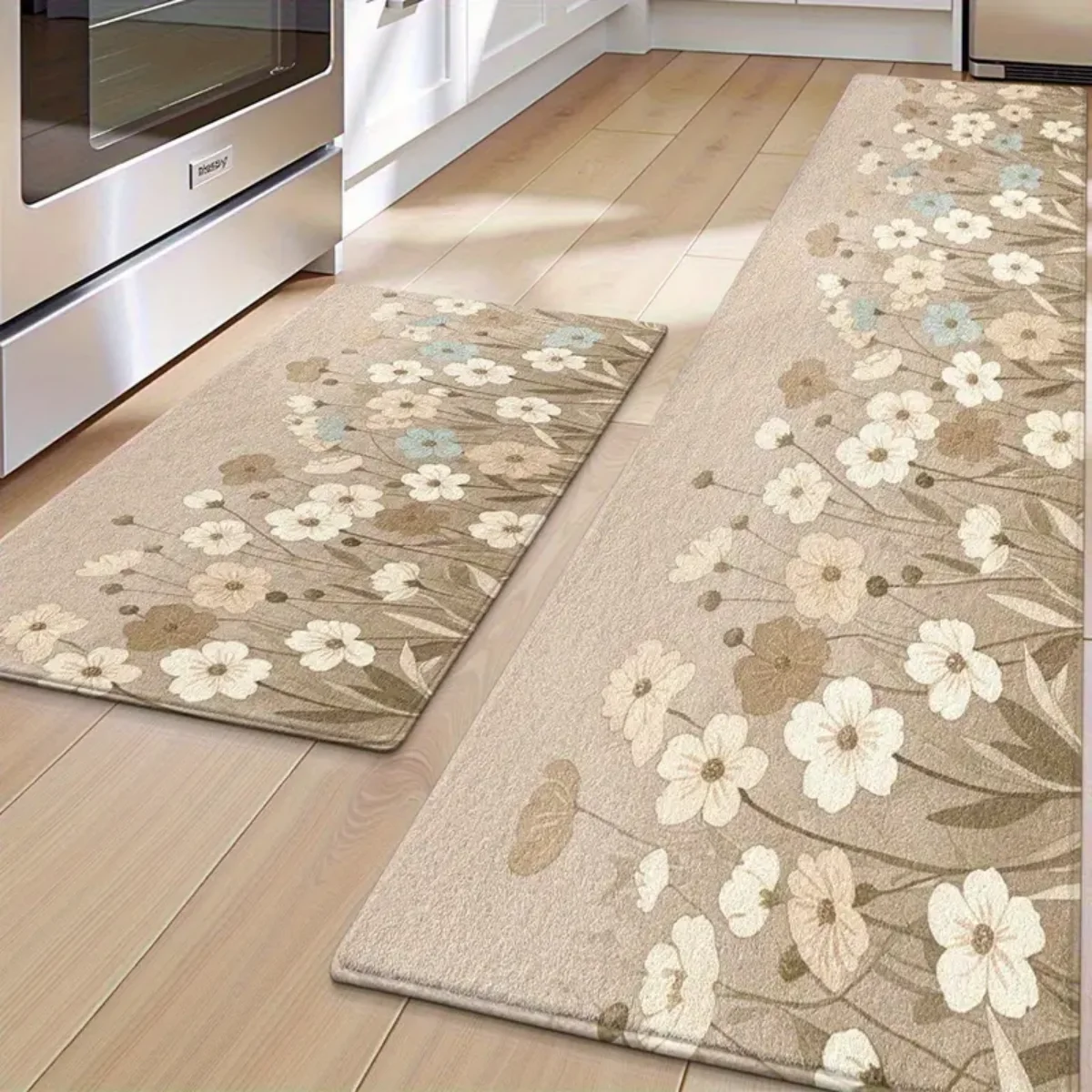 Long Absorbent Kitchen Mat, Thickened Soft Flannel Runner Rug with PVC Non-Slip Backing, Fuzzy Water Absorbing Floor Mat for Kitchen, Bathroom, Toilet, Doorway and Dining Room