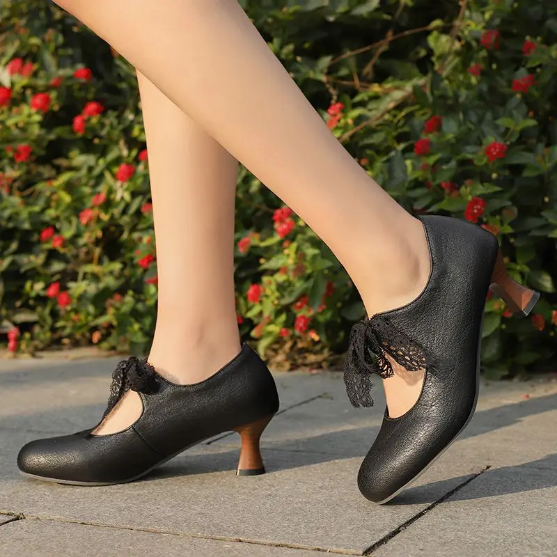 

ORCHALISA Sweet Office Lady Pumps Round Toe Strange Heels 6cm Lace Up Plus Size 48 49 50 Bowknot Spring Women Dating Shoes 32 33