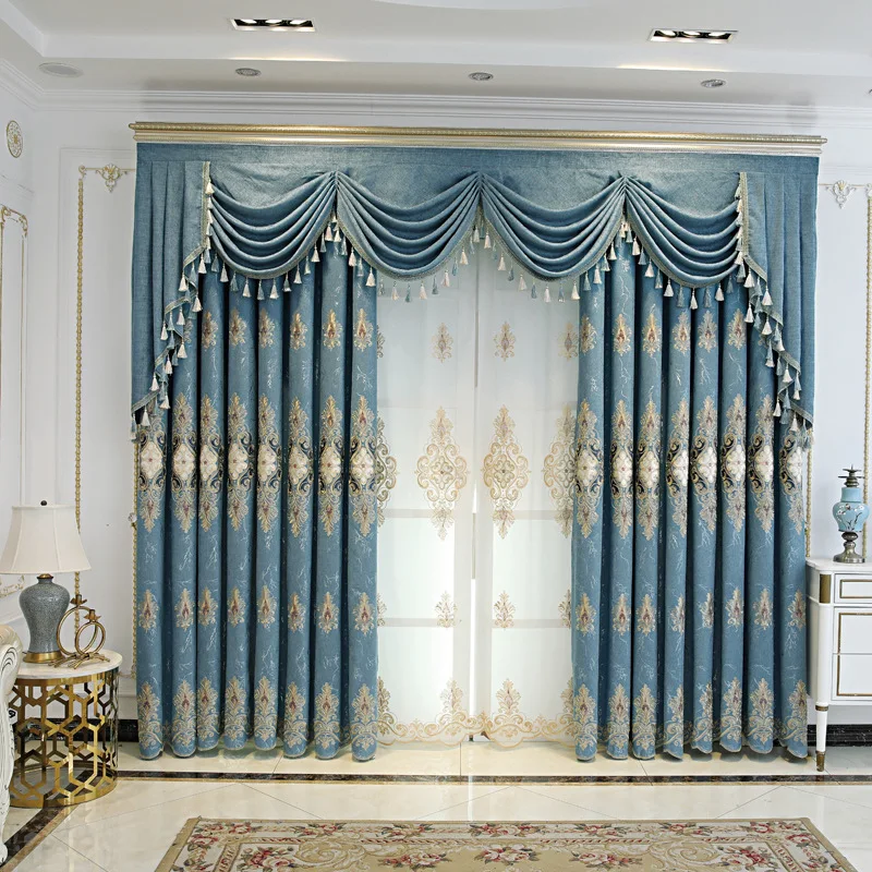 European Style Grand Curtains for Living Room Bedroom Dining Room Jacquard Embroidery Curtain Bedroom Shade French Window Tulle