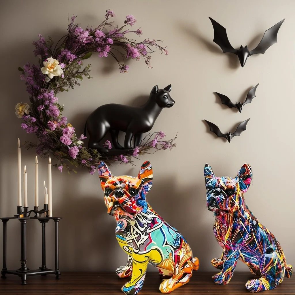 1pc Graffiti Bulldog Statue, Animal Dog Art Home Decor, Suitable for Living Room Bedroom Bookshelf Desktop Statue.