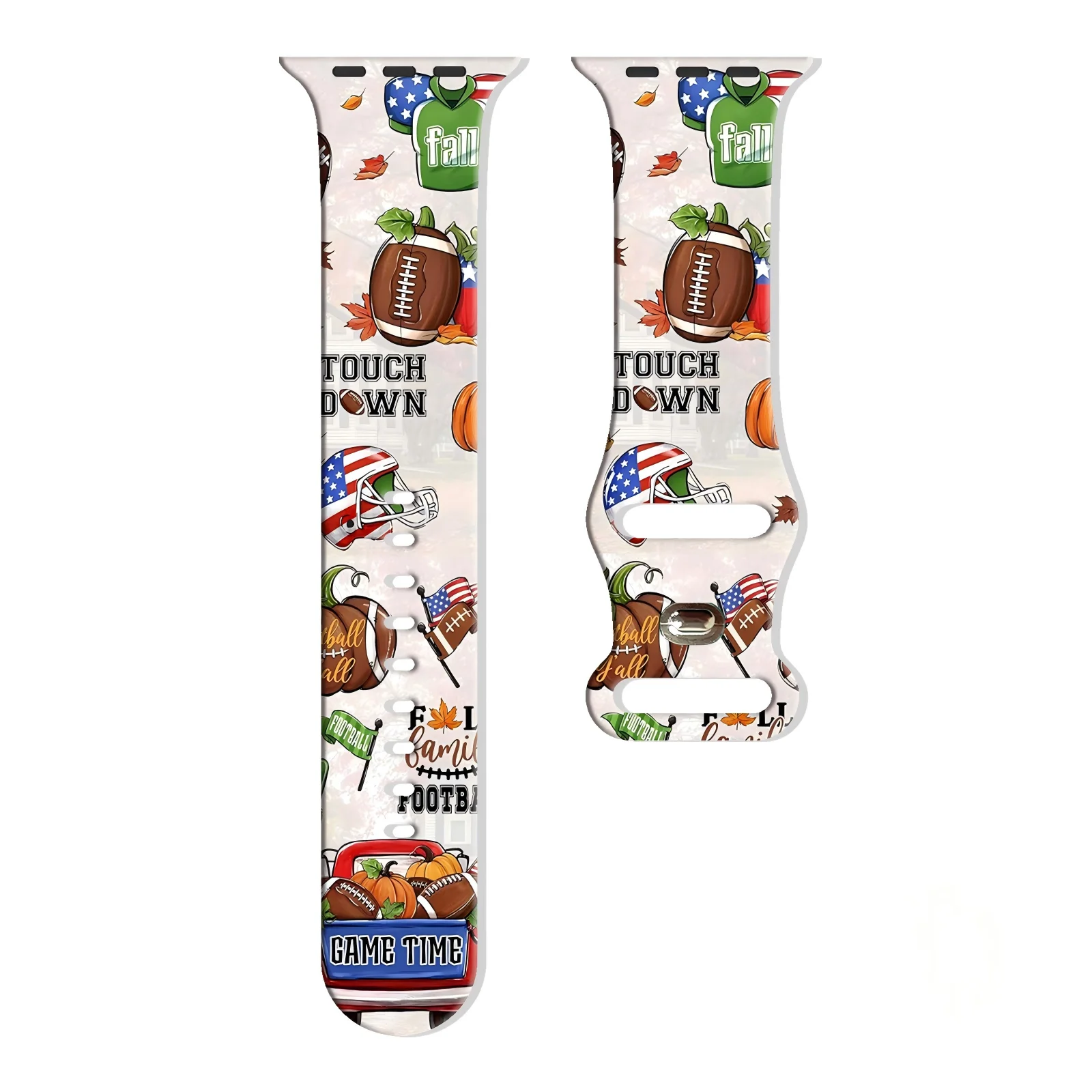 

Thanksgiving American Football Series Print Strap for Apple Watch 11/10/9/SE, Soft Replacement Silicone Band 46mm/45mm/44mm/42mm