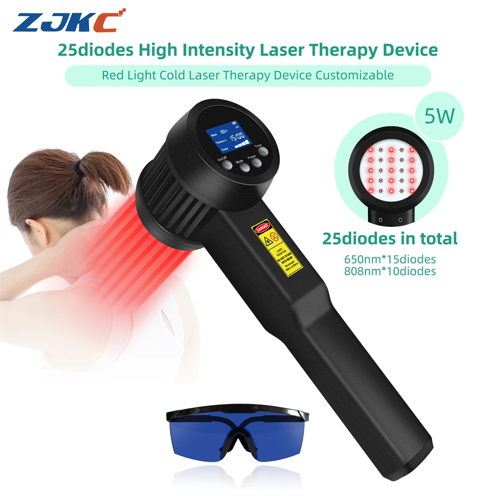 ZJKC 5W Handheld Laser Light Therapy Machine 650nm*15+808nm*10 Laser Treatment for Neck Ankle Pain Relief Deep Tissue Repair