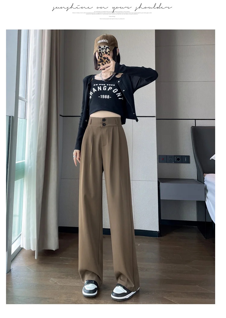 Frauen Lose Frühling Sommer 2024, Neue Hohe Taille Breite Beine Dünne Beiläufige Hosen Koreanische Mode-Trend Weiblichen Anzug Gerade Hosen – Detail 16