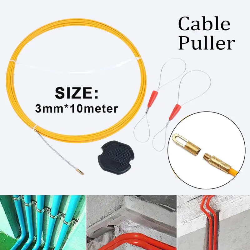 1Set 3mm Fiberglass Cable Puller 10m Duct Rodder Fish Tape Guide Device Electrician Wiring Tool Wiring Installation Auxiliary To