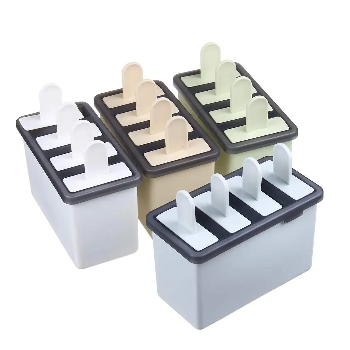 DIY Ice Cube Mold Box Ice Cream Juice Yogurt Lolly Mould Tray Tools Square 4 Cell Silicone Popsicle Maker Molds