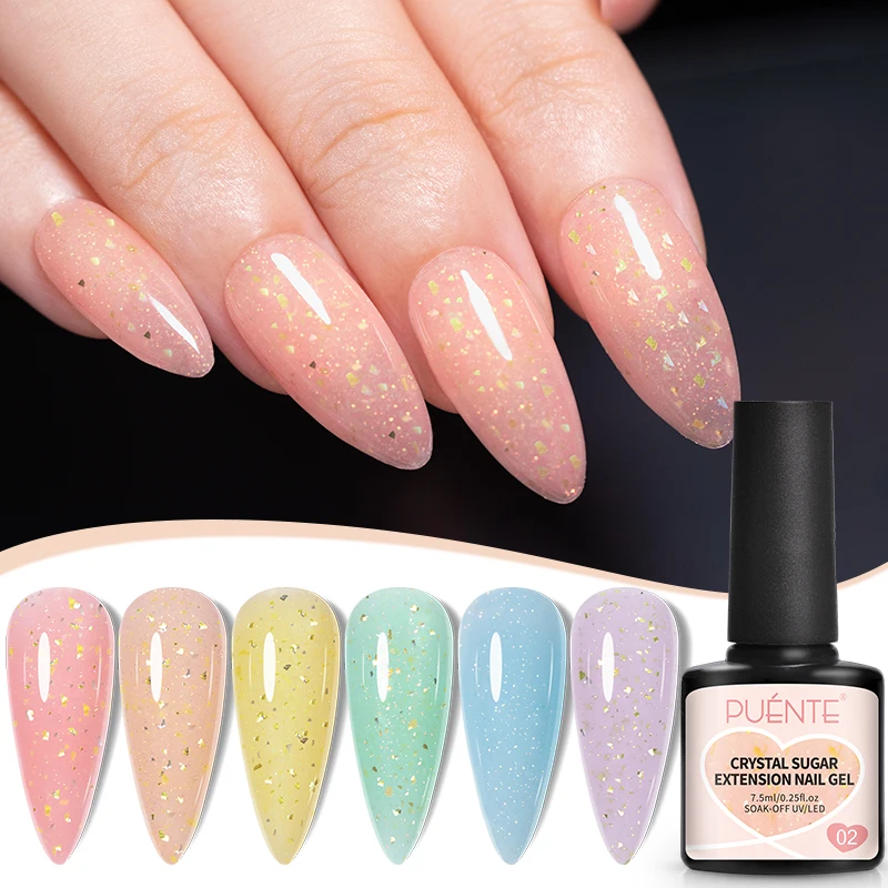 PUENTE Bunte Bonbonfarben Glitzerverlängerung Nagelgelpoliermittel Selbstnivellierende Nagelverstärkung Soak Off Nail Art Lack Kit