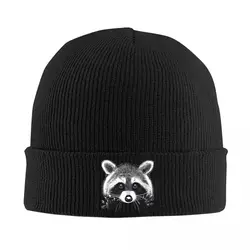 Cute Raccoon Knitted Hat for Women Men Skullies Beanies Winter Hat Acrylic Trash Panda Warm Cap