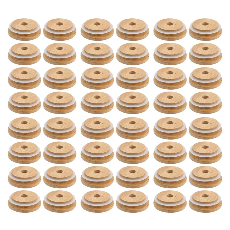 

6X Reusable Bamboo Jar Lids 70MM Bamboo Mason Jar Lids With Straw Hole For Wide Mouth Mason Jar