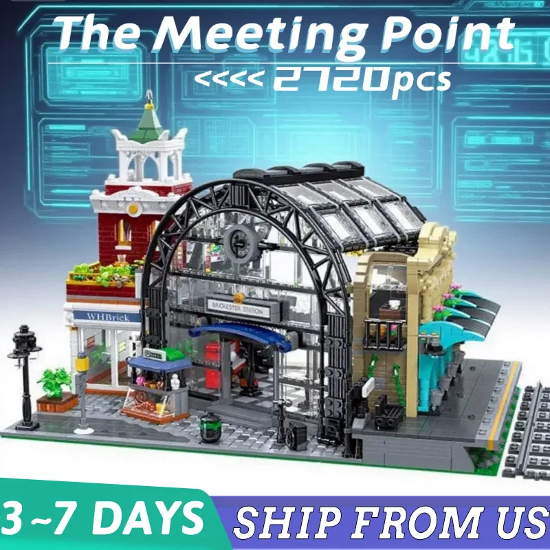 

In stock Technical creative The Meeting Point design with light street view model splicing brick building block kids 2720pcs