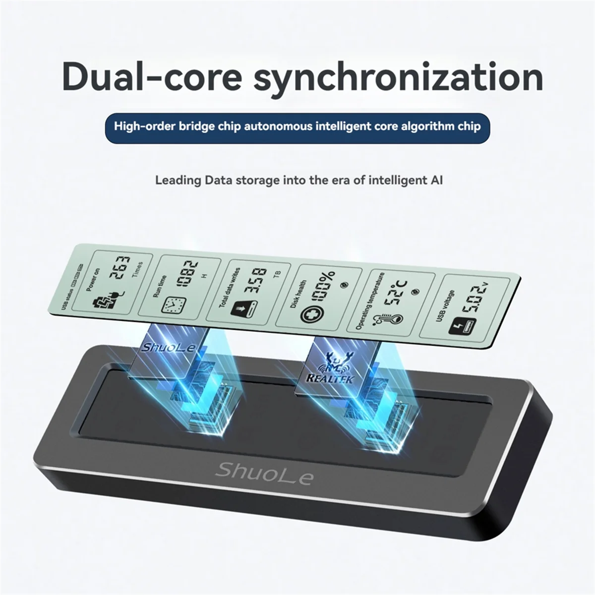 A52TSHuoLe M. 2 NVME/NGFF Dual Protocol SSD Enclosure with Display Screen Intelligent Digital Health Detection Type-C 3.2 10Gbps