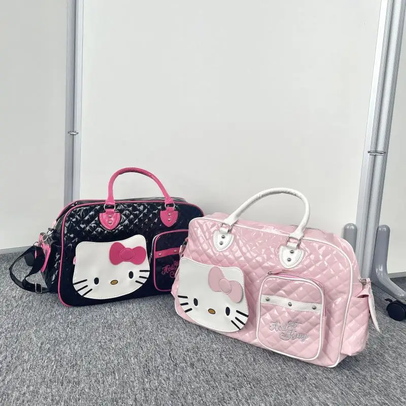 Kreskówka Miniso Hello Kitty Y2K przenośna torba podróżna o dużej pojemności Kawaii Pu skórzana błyszcząca słodka torba Crossbody