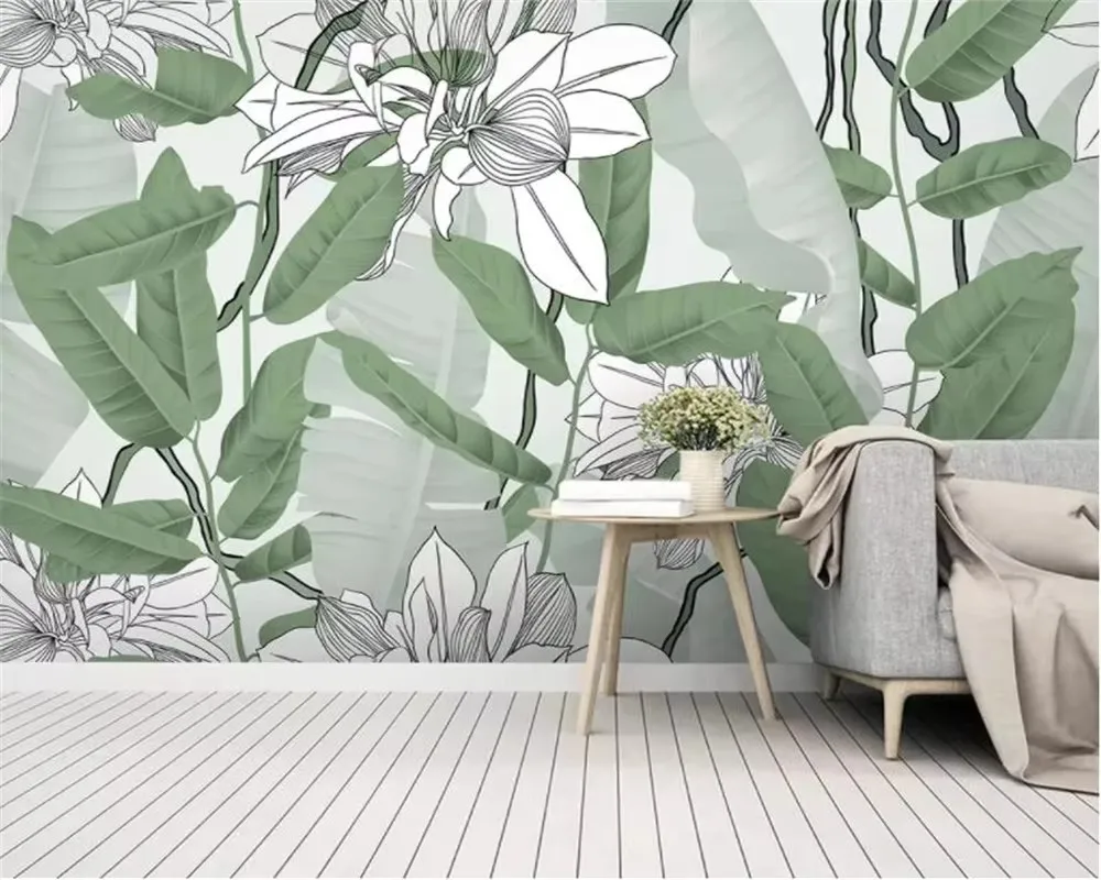 Customize photo wallpaper mural personality tropical rainforest Banana leaf flowers Bedroom background wall art 3d wallpaper