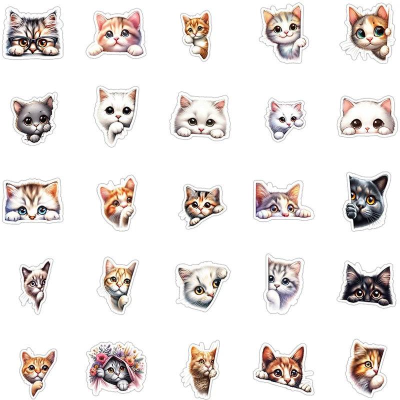 50PCS Kawaii Cat Graffiti Stickers Aesthetic Decorative Phone Stationery Diary Notebook PVC Cute Animal Cat Decals Kids Toy Gift