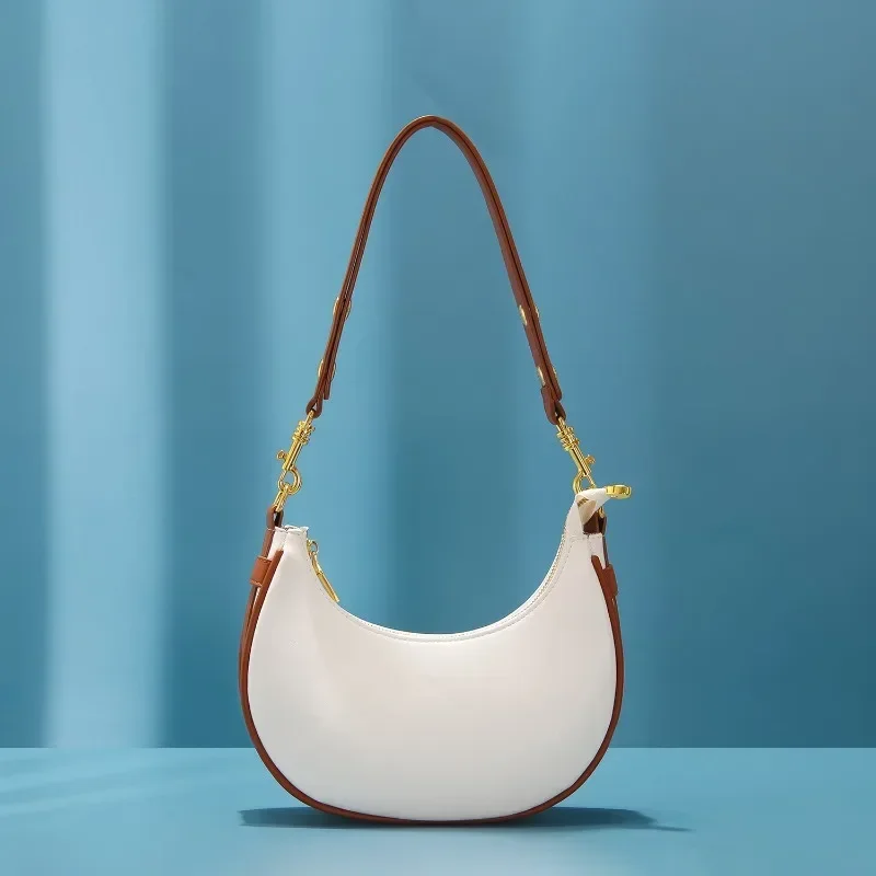 Bolsa Hobo Meia Lua para Mulher, Bolsa de Ombro em Couro Sintético Macio com Zíper, Casual, de Qualidade, na Moda