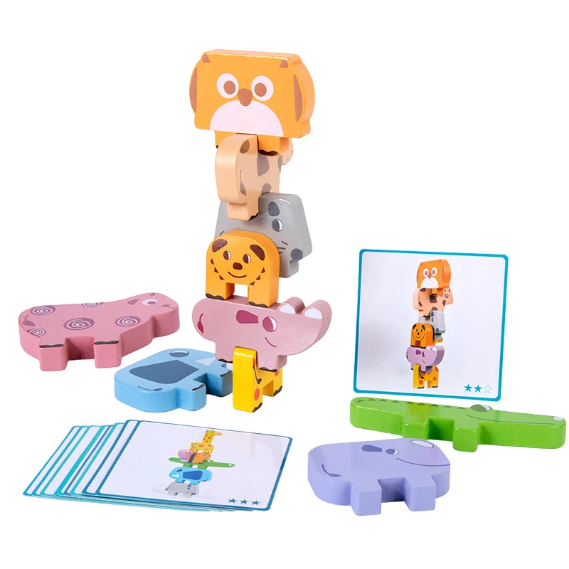 Montessori Toys For 1 2 3 Year Old Boys Girls, Wooden Animal Blocks Sorting & Stacking Education Toddler Puzzles Toy